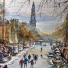 Schaatsen op de Herengracht bij de westertoren